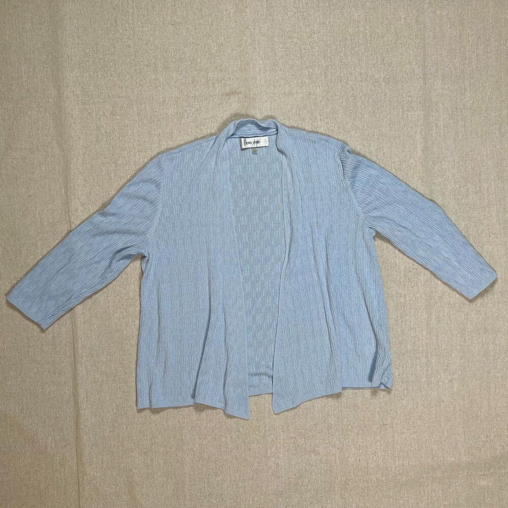 Jones Studio | Petite Light Blue Textured Open-Front Cardigan | PXL